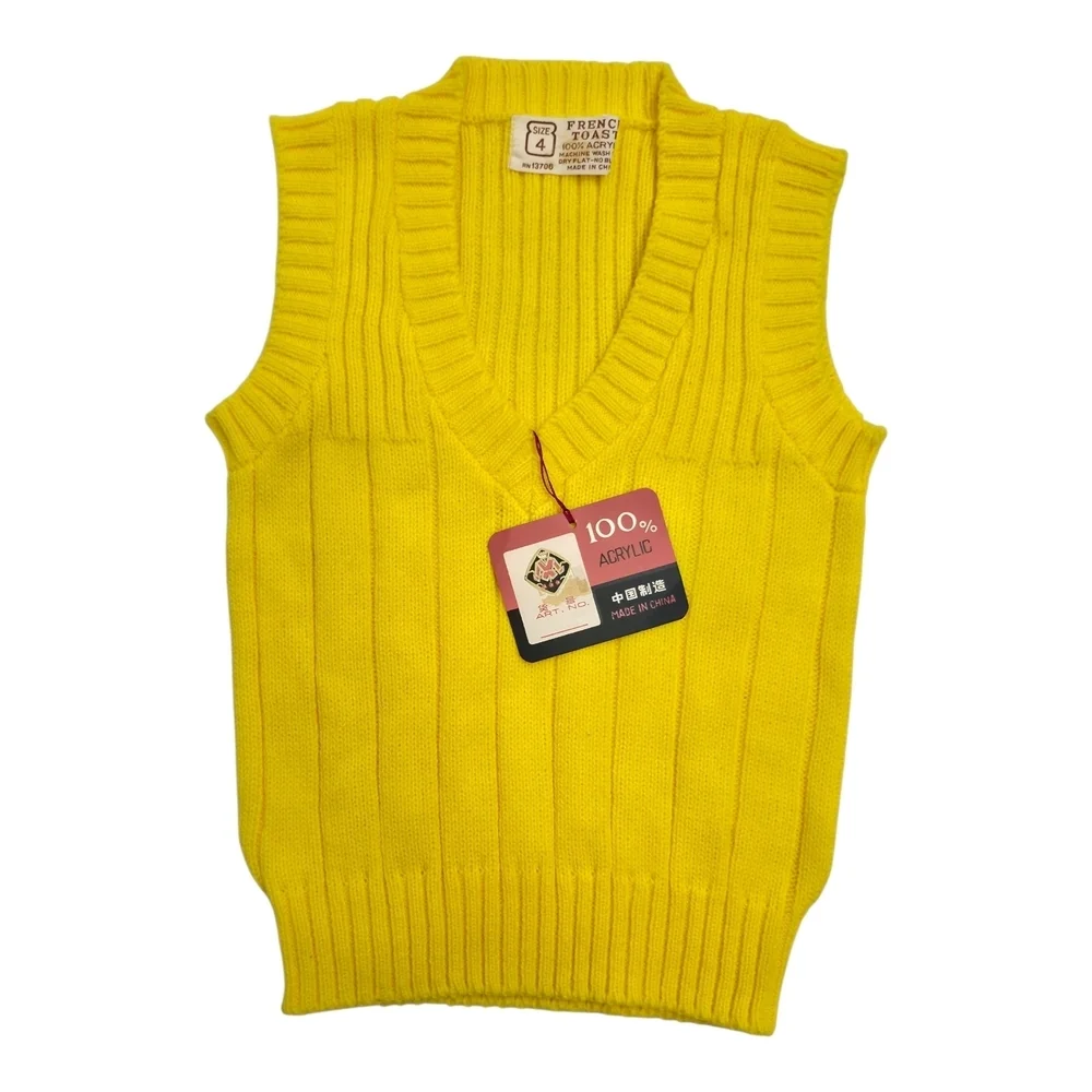 Vintage Y2K French Toast Boys Size 4 Yellow Sweater Vest 100% Acrylic NWT